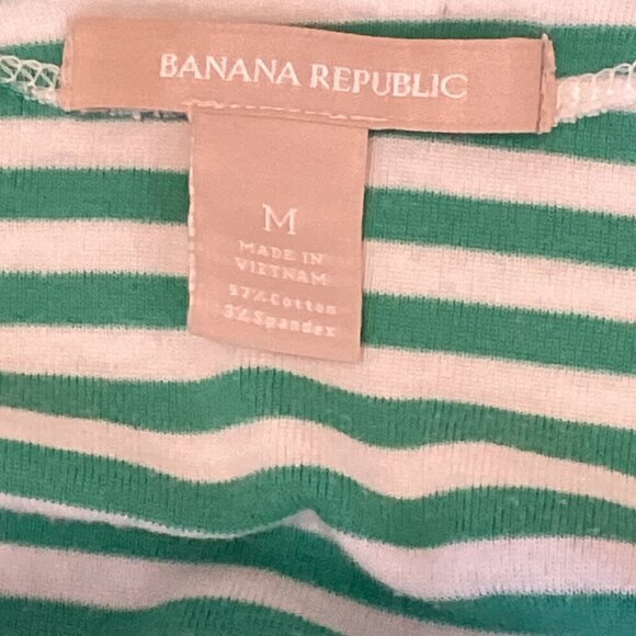 Banana Republic Green & White Striped Tee Top Half-Sleeve Boat Neck Sz M #113T - Picture 7 of 8